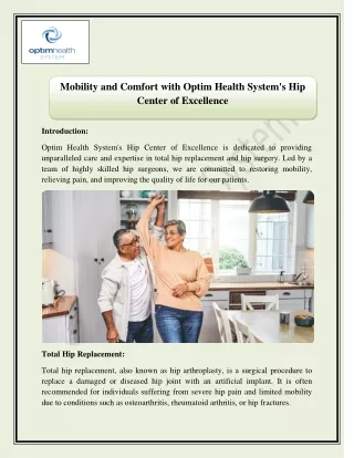 Mobility and Comfort with Optim Health System's Hip Center of Excellence