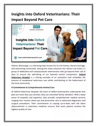 Insights into Oxford Veterinarians Their Impact Beyond Pet Care