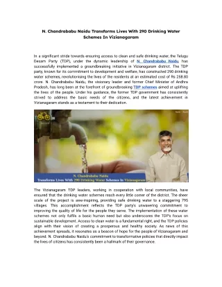 N. Chandrababu Naidu Transforms Lives With 290 Drinking Water Schemes In Viziana