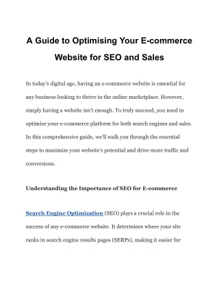 A Guide to Optimising Your E-commerce Website for SEO and Sales