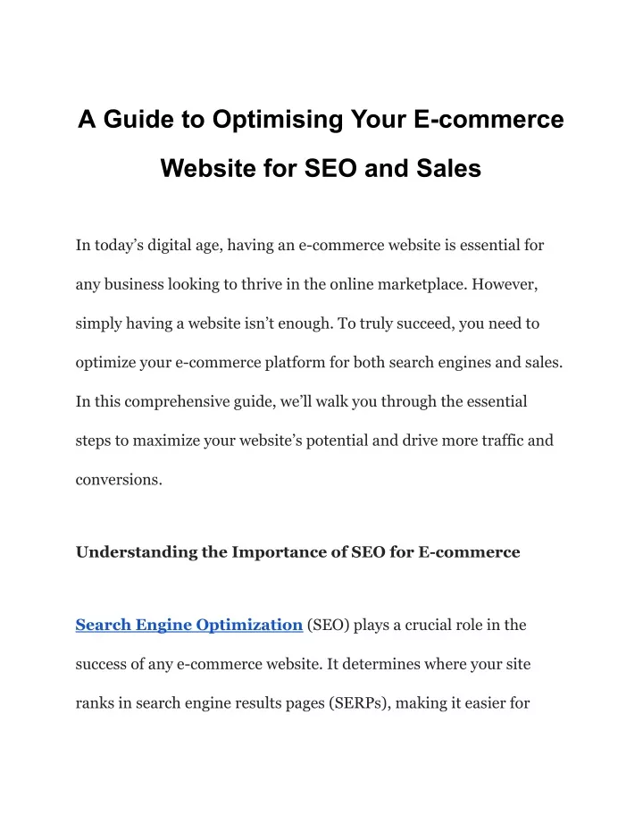 a guide to optimising your e commerce