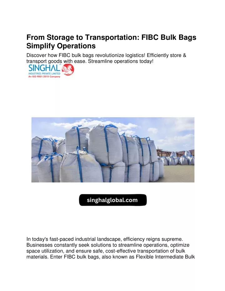 from storage to transportation fibc bulk bags