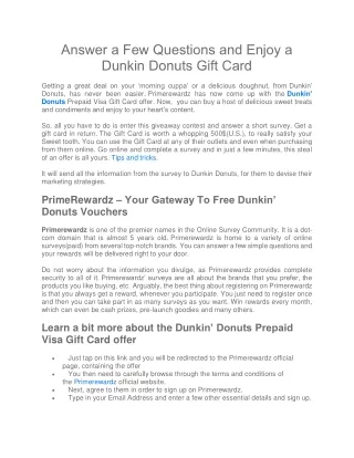 answer a few questions and enjoy a dunkin donuts
