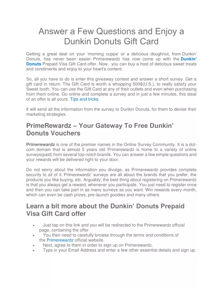 answer a few questions and enjoy a dunkin donuts