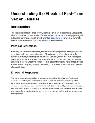 Understanding the Effects of First-Time Sex on Females