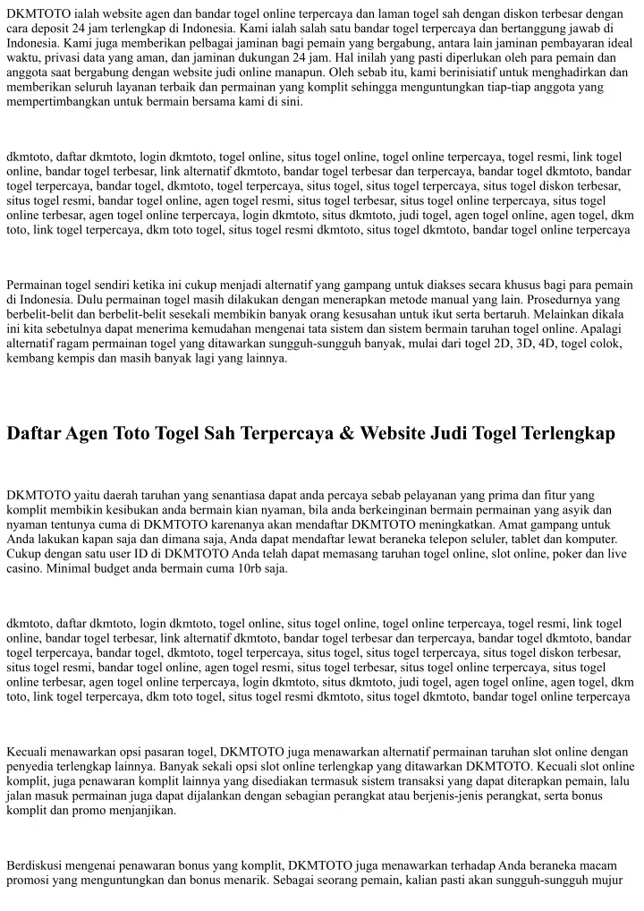 dkmtoto ialah website agen dan bandar togel