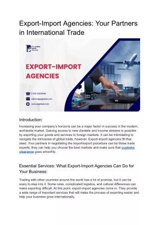 Export-Import Agencies: Your Partners in International Trade