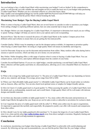 Maximizing Your Budget: Tips for Buying Laddu Gopal Murti