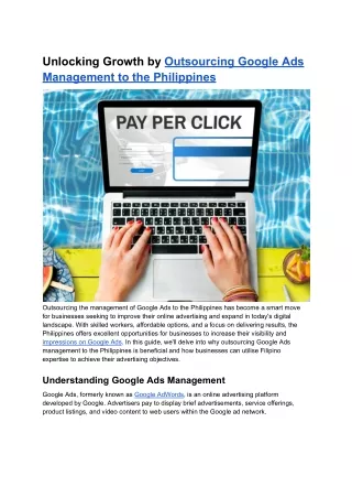 Unlocking Growth by Outsourcing Google Ads Management to the Philippines