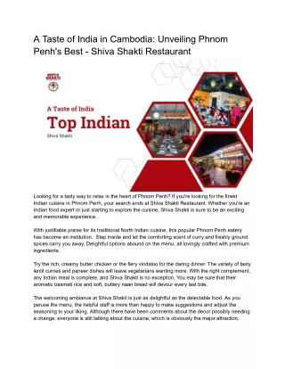 A Taste of India in Cambodia_ Unveiling Phnom Penh's Best - Shiva Shakti Restaurant