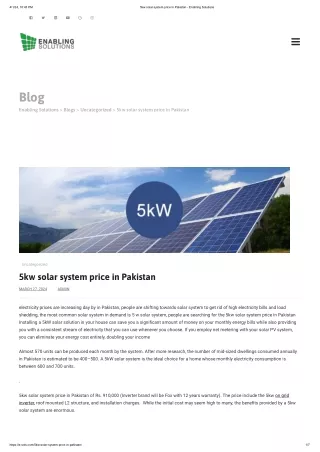 5kw solar system price in Pakistan - Enabling Solutions