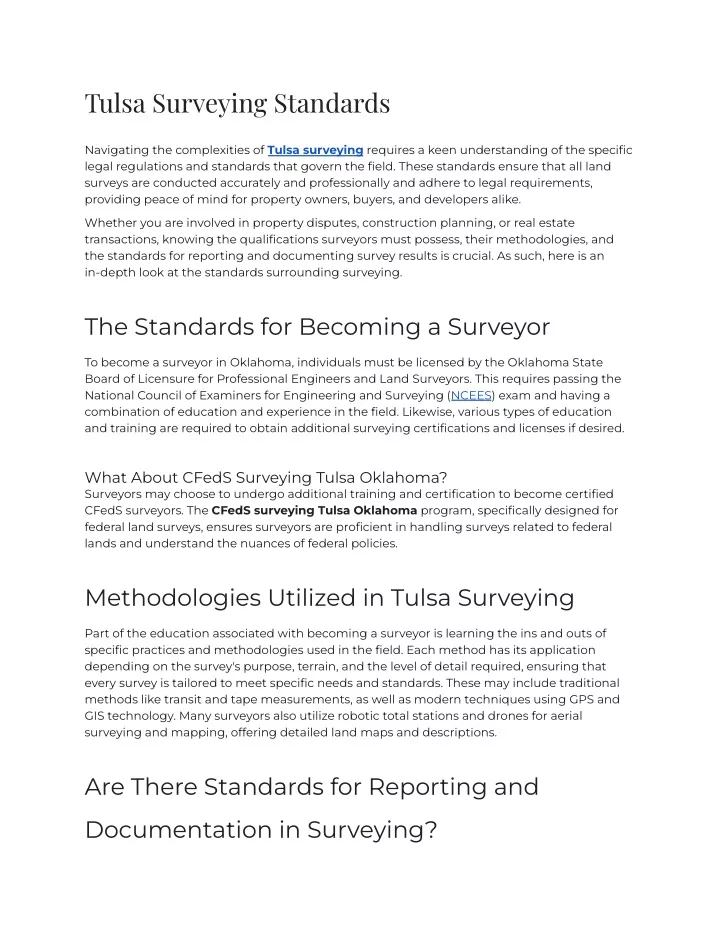 tulsa surveying standards