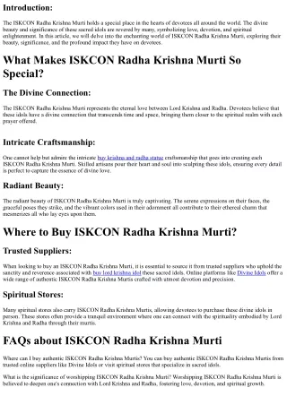 The Beauty and Significance of ISKCON Radha Krishna Murti