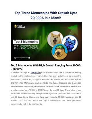 top three memecoins with growth upto