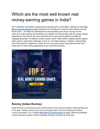 Which are the most well known real money-earning games in India