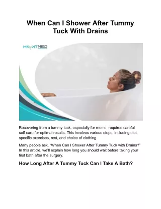 When Can I Shower After Tummy Tuck With Drains