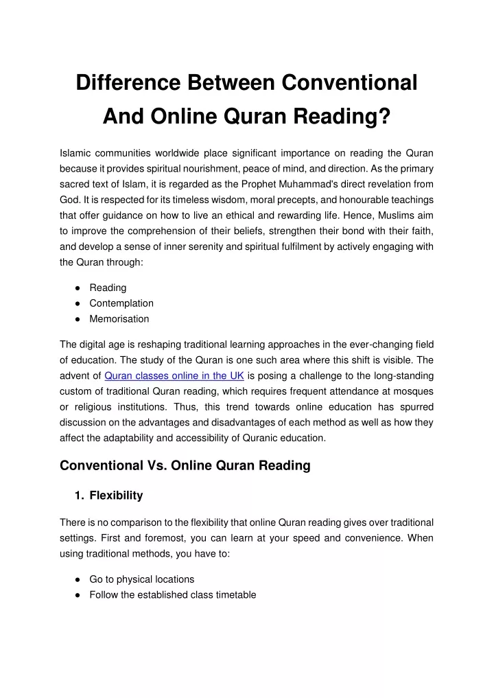 difference between conventional and online quran