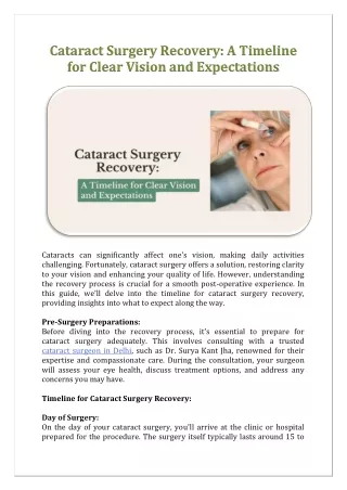Cataract Surgery Recovery A Timeline for Clear Vision and Expectations