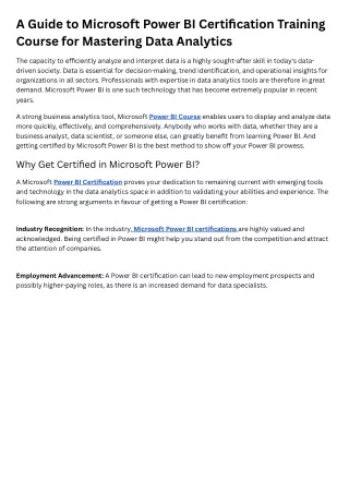 A Guide to Microsoft Power BI Certification Training Course for Mastering Data Analytics