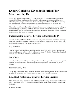 Expert Concrete Leveling Solutions for Martinsville, IN