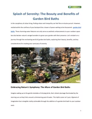 Splash of Serenity - The Beauty and Benefits of Garden Bird Baths
