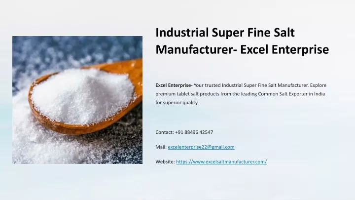 industrial super fine salt manufacturer excel