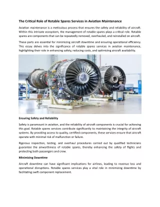 The Critical Role of Rotable Spares Services in Aviation Maintenance