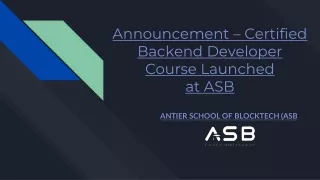 Announcement – Certified Backend Developer Course Launched at ASB