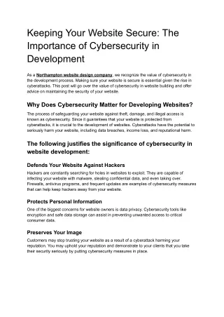 Keeping Your Website Secure: The Importance of Cybersecurity in Development