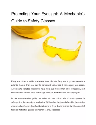 Protecting Your Eyesight: A Mechanic's Guide to Safety Glasses