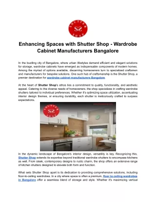 Enhancing Spaces with Shutter Shop - Wardrobe Cabinet Manufacturers Bangalore