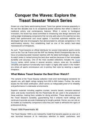 conquer the waves explore the tissot seastar