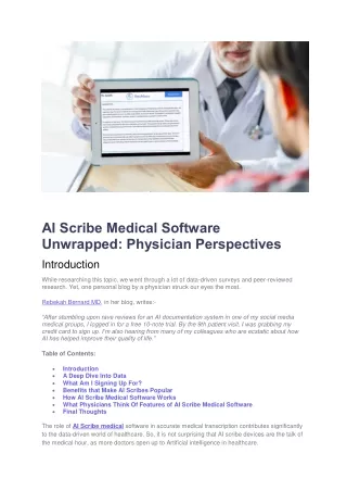 AI Scribe Medical Software Unwrapped : physician perspective