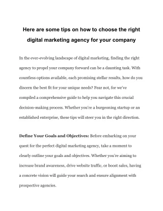 Here are some tips on how to choose the right digital marketing agency for your company