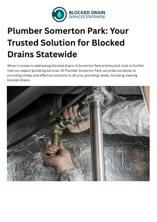 Plumber Somerton Park Your Trusted Solution for Blocked Drains Statewide