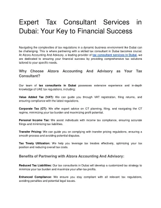 Expert Tax Consultant Services in Dubai: Your Key to Financial Success