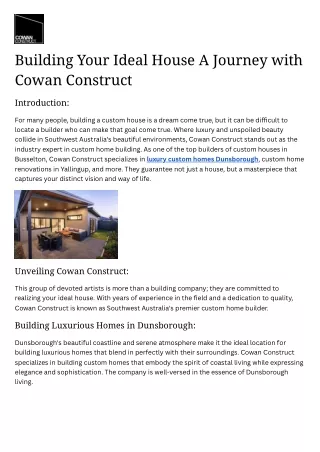 Building Your Ideal House A Journey with Cowan Construct