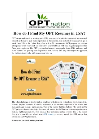 How do I Find My OPT Resumes in USA