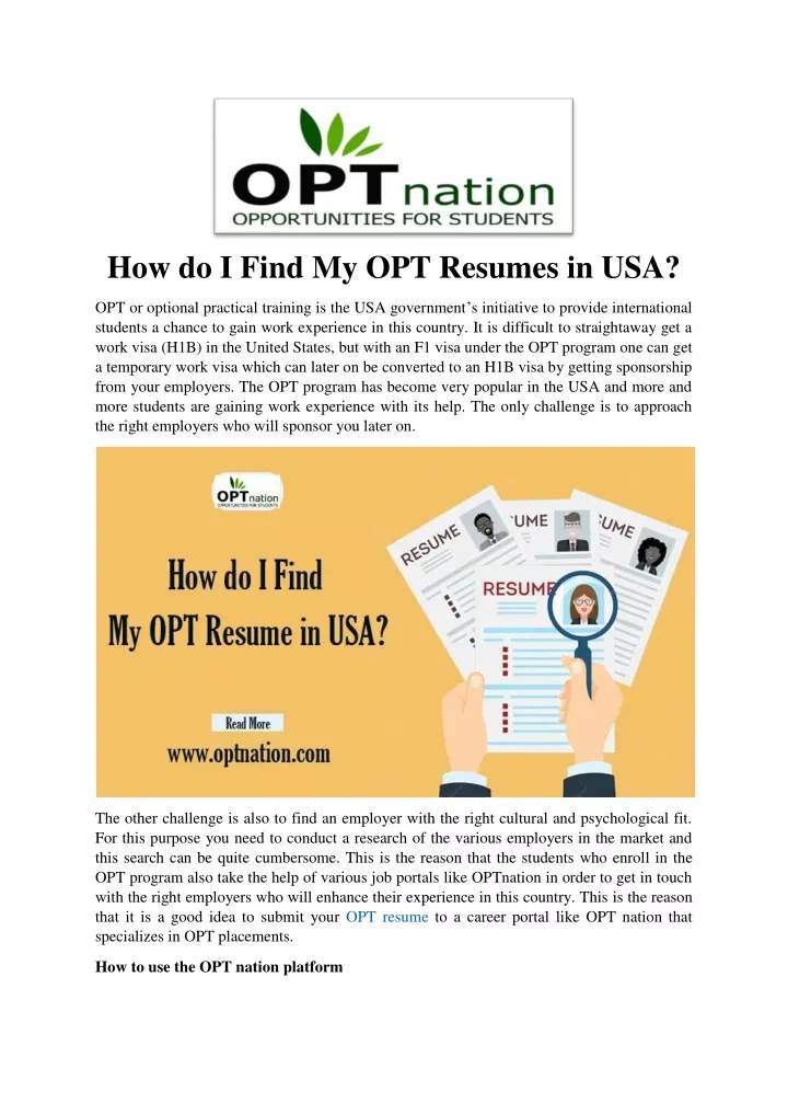 how do i find my opt resumes in usa