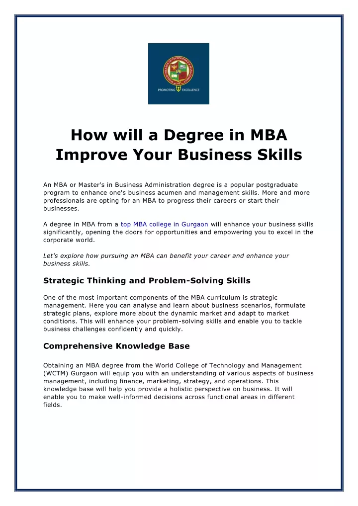 how will a degree in mba improve your business