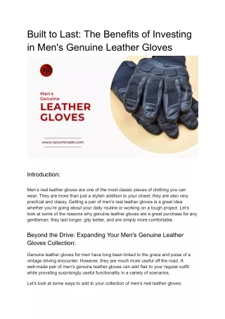 Built to Last: The Benefits of Investing in Men's Genuine Leather Gloves