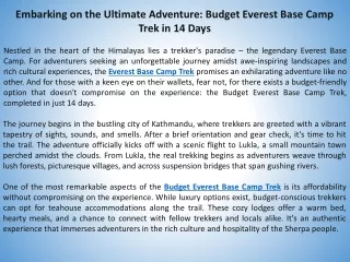 Embarking on the Ultimate Adventure Budget Everest Base Camp Trek in 14 Days