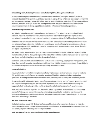 streamlining manufacturing processes
