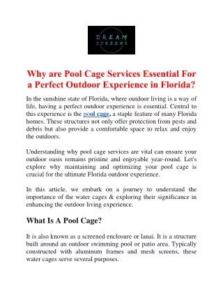 Why are Pool Cage Services Essential For a Perfect Outdoor Experience in Florida