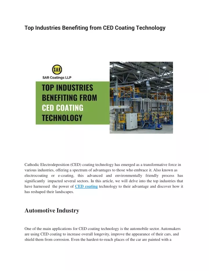 top industries bene ting from ced coating