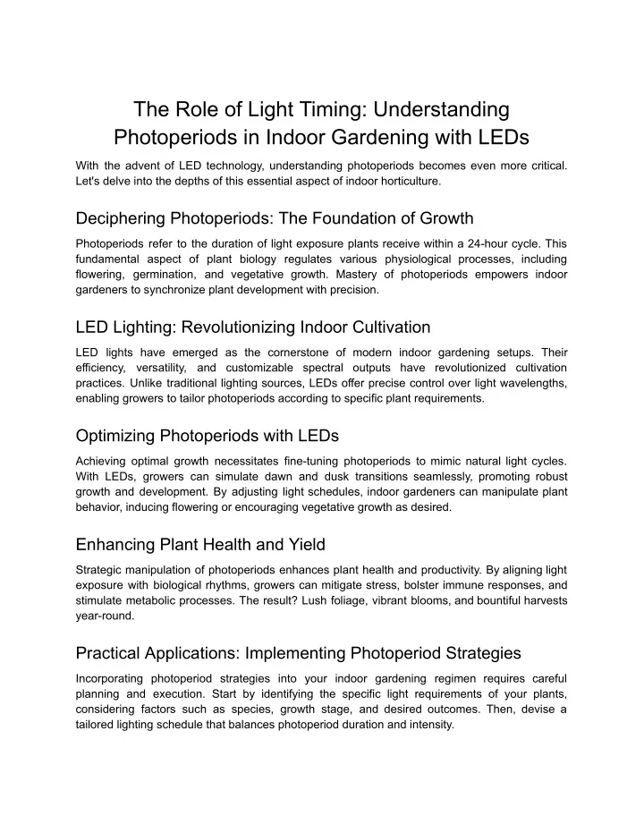 the role of light timing understanding