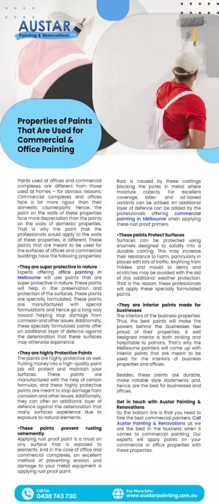 Properties of Paints That Are Used for Commercial & Office Painting