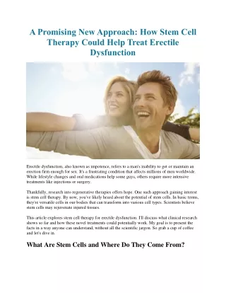 Stem Cell Therapy: A Potential Breakthrough Treatment for Erectile Dysfunction