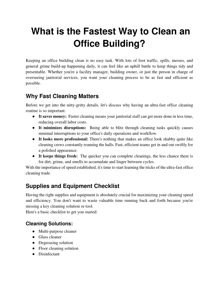 what is the fastest way to clean an office