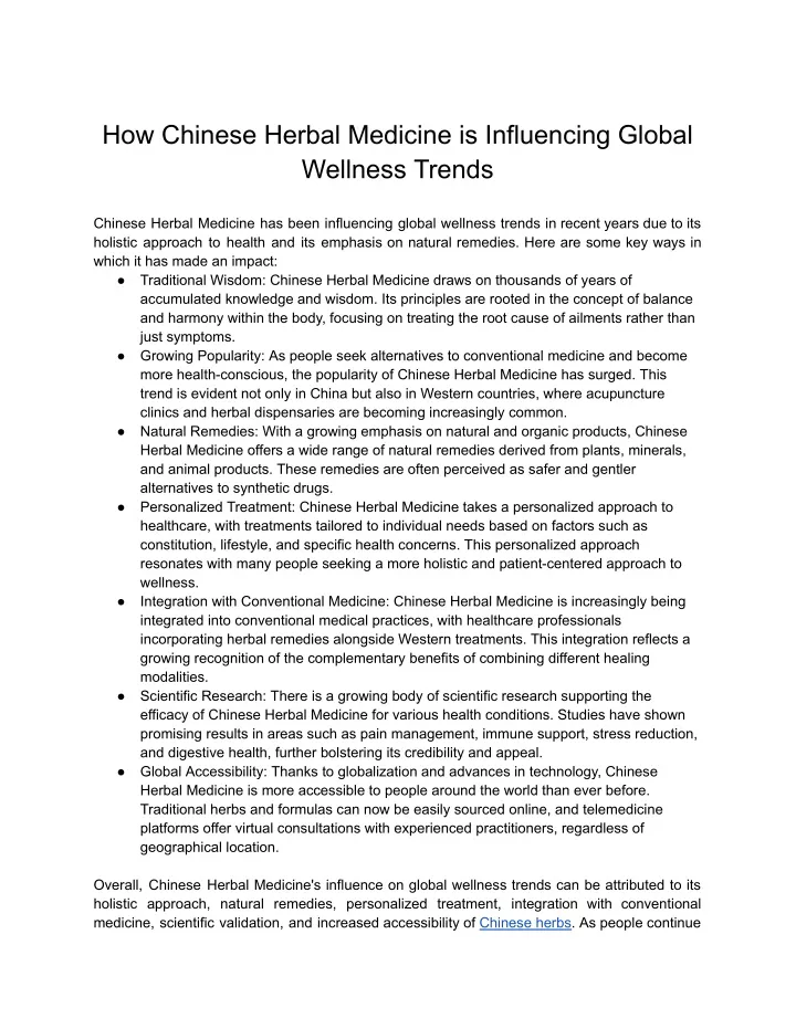 how chinese herbal medicine is influencing global